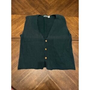 Vintage American Eagle Knit Cardigan Vest Mens XL Green Cotton Made in USA 90s